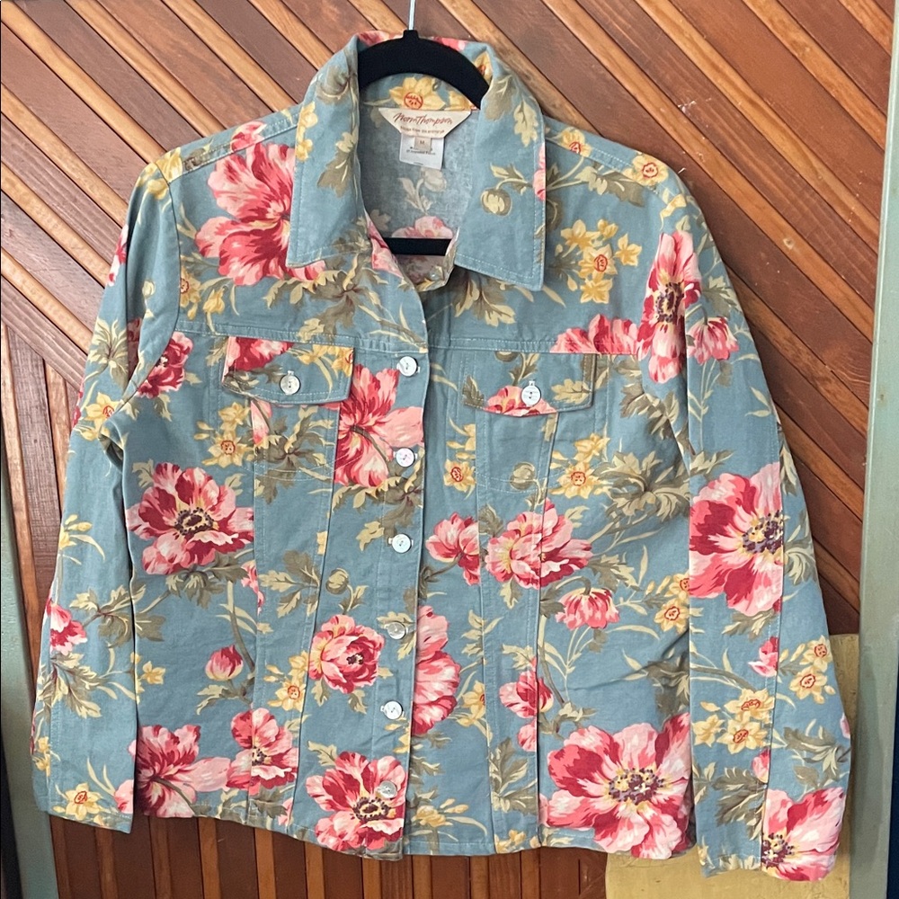 Norm Thompson Floral Jacket - Blue and Pink